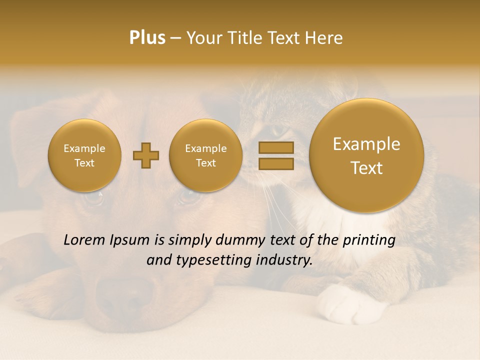 Cat And Dog Resting Together On Bed PowerPoint Template