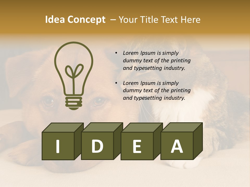 Cat And Dog Resting Together On Bed PowerPoint Template