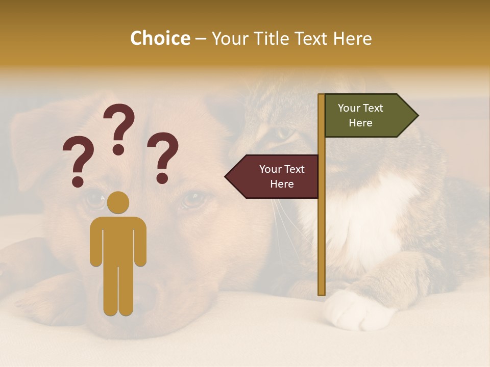 Cat And Dog Resting Together On Bed PowerPoint Template