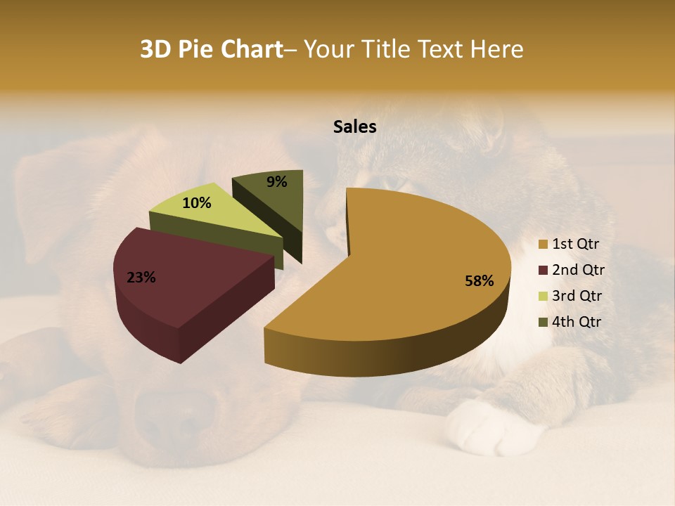 Cat And Dog Resting Together On Bed PowerPoint Template