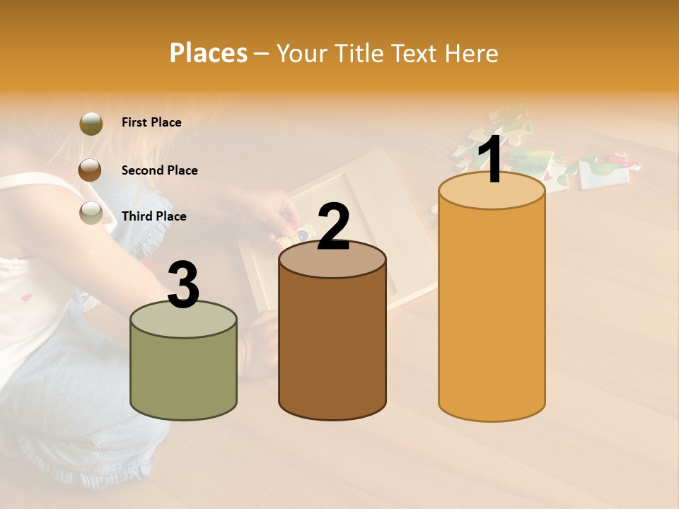 2-3 Years Old Girl Kneeling On The Floor And Solving Jigsaw Puzzle PowerPoint Template