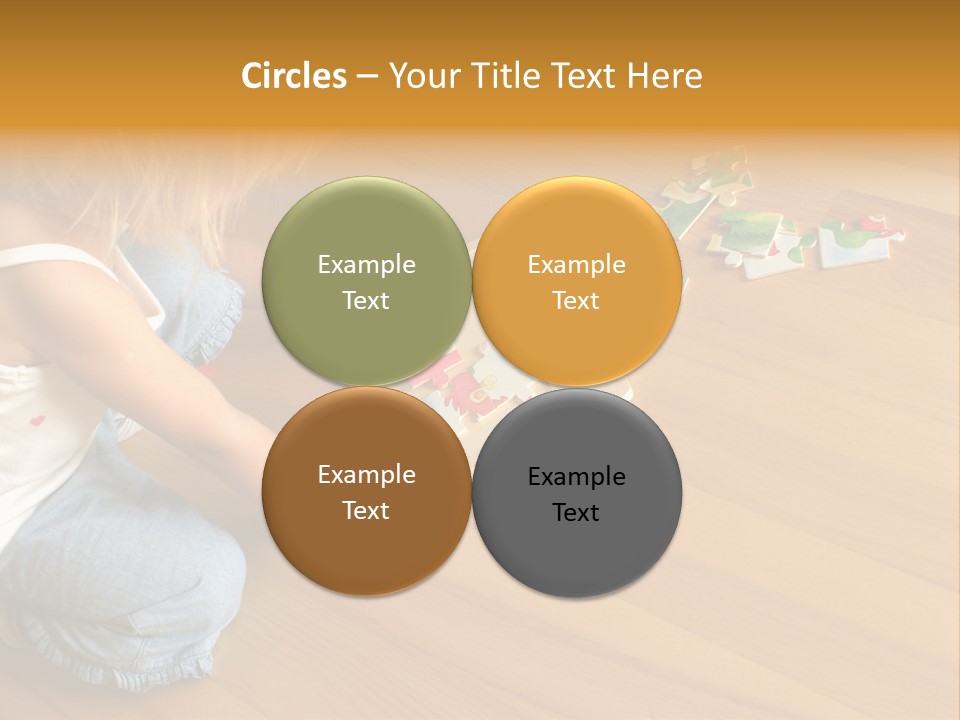 2-3 Years Old Girl Kneeling On The Floor And Solving Jigsaw Puzzle PowerPoint Template