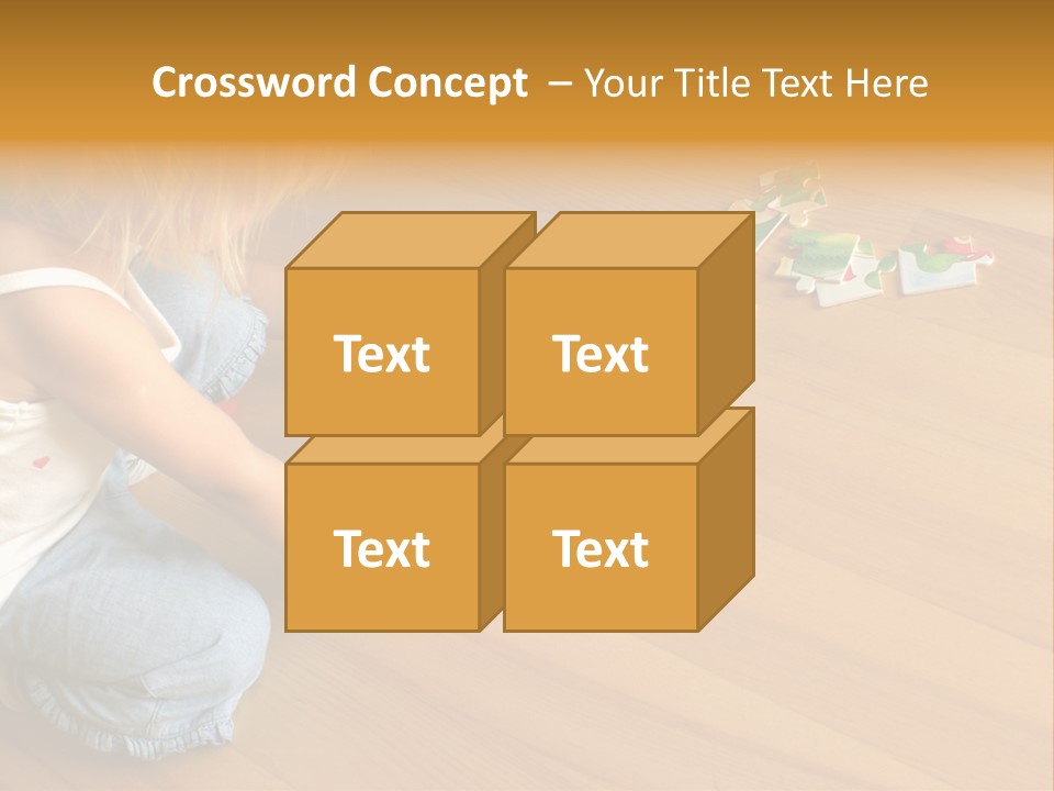 2-3 Years Old Girl Kneeling On The Floor And Solving Jigsaw Puzzle PowerPoint Template