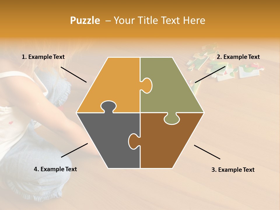 2-3 Years Old Girl Kneeling On The Floor And Solving Jigsaw Puzzle PowerPoint Template