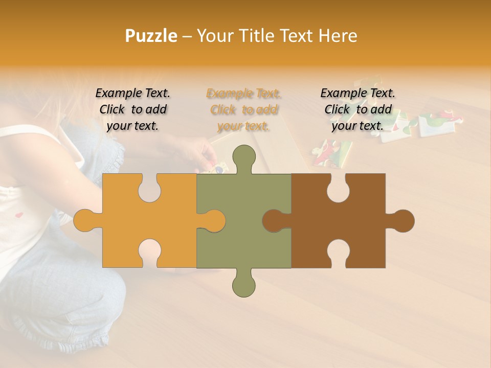 2-3 Years Old Girl Kneeling On The Floor And Solving Jigsaw Puzzle PowerPoint Template