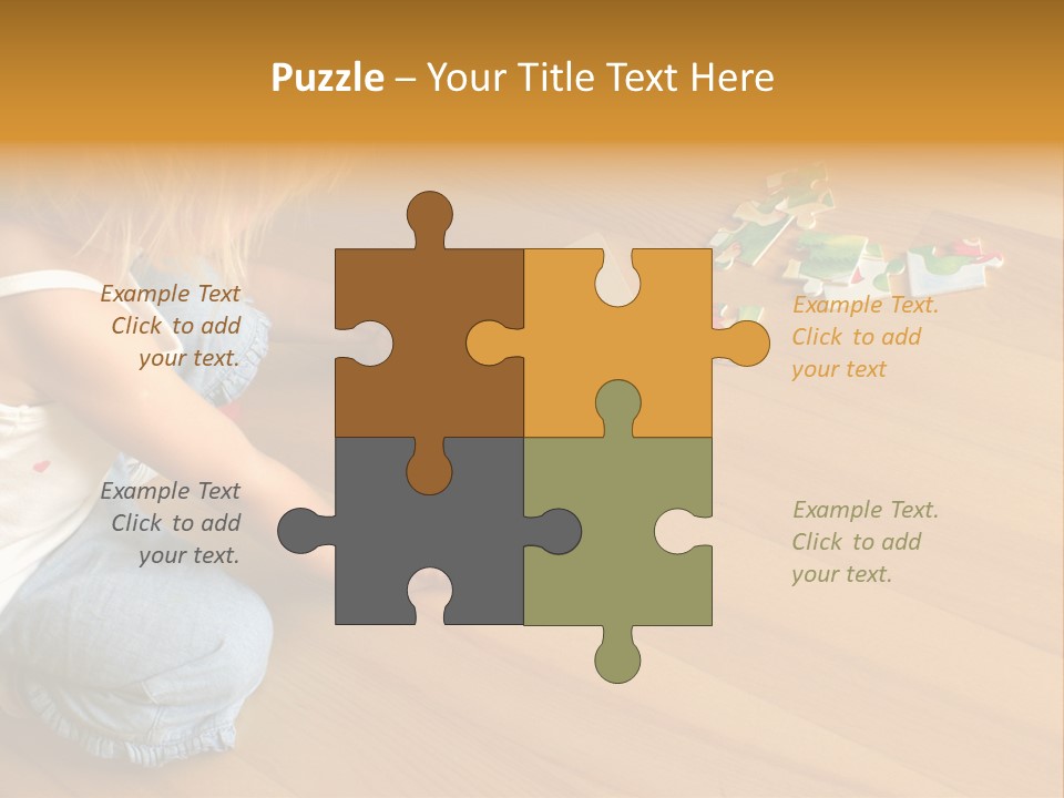 2-3 Years Old Girl Kneeling On The Floor And Solving Jigsaw Puzzle PowerPoint Template