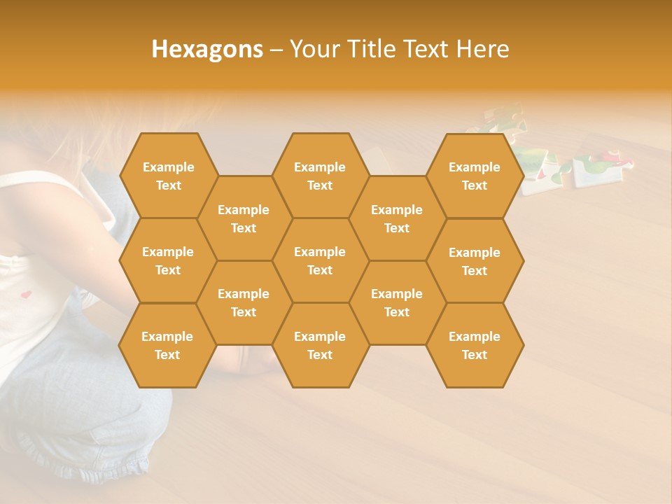 2-3 Years Old Girl Kneeling On The Floor And Solving Jigsaw Puzzle PowerPoint Template