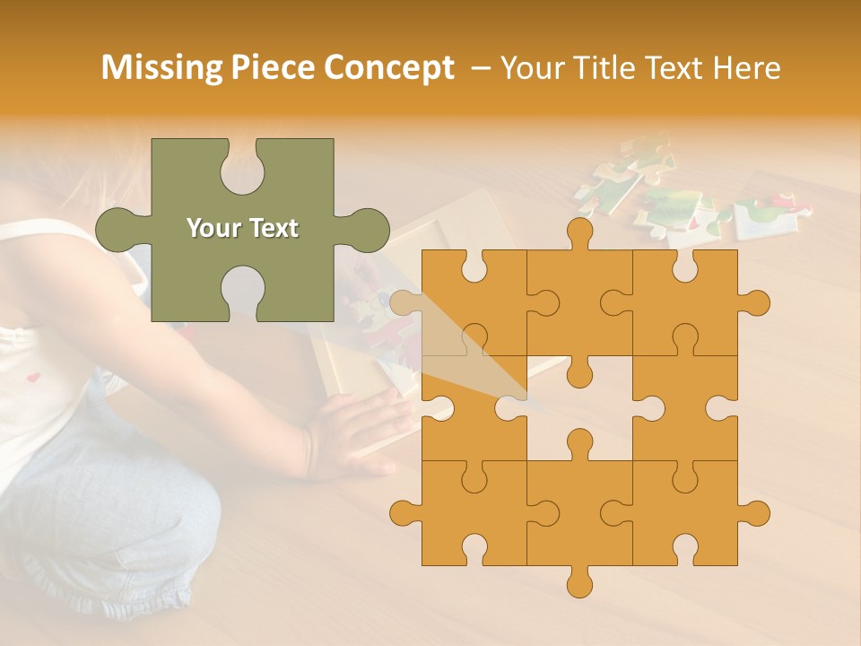 2-3 Years Old Girl Kneeling On The Floor And Solving Jigsaw Puzzle PowerPoint Template