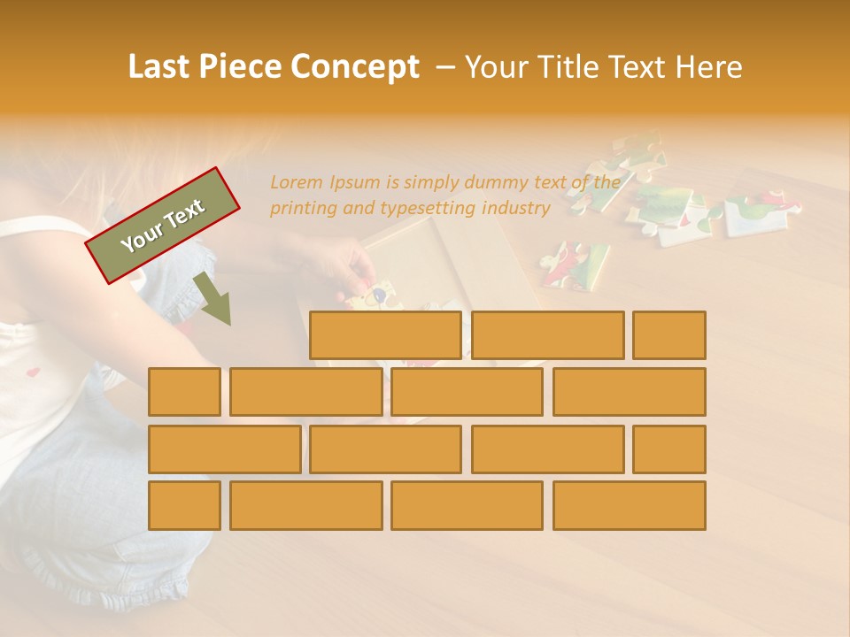 2-3 Years Old Girl Kneeling On The Floor And Solving Jigsaw Puzzle PowerPoint Template