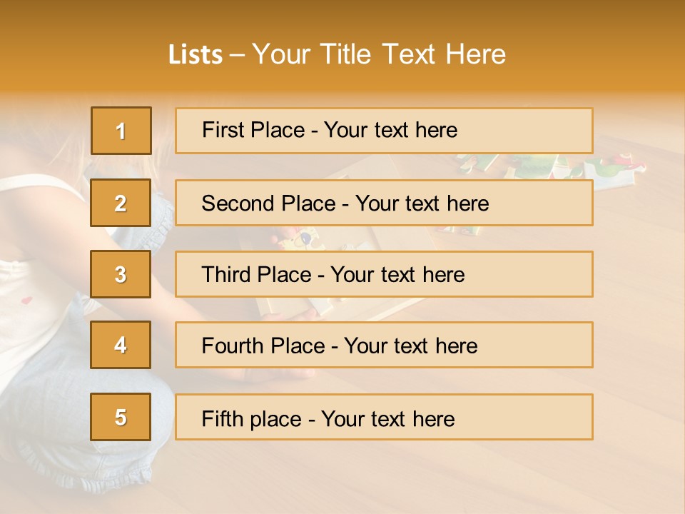 2-3 Years Old Girl Kneeling On The Floor And Solving Jigsaw Puzzle PowerPoint Template