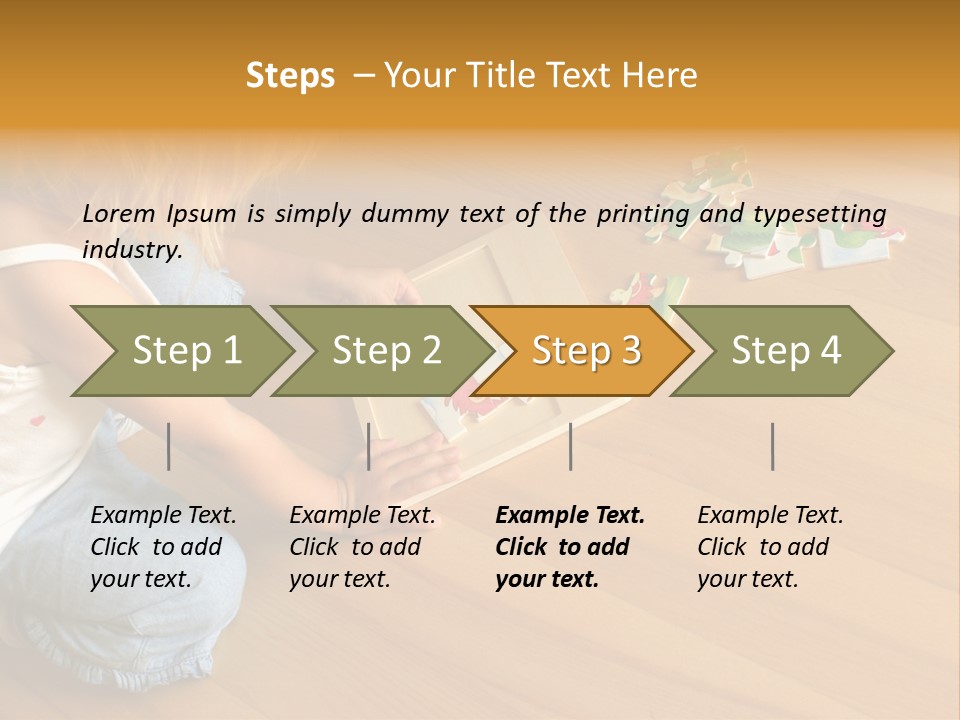 2-3 Years Old Girl Kneeling On The Floor And Solving Jigsaw Puzzle PowerPoint Template