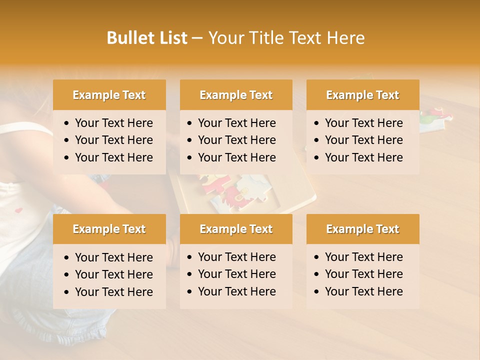 2-3 Years Old Girl Kneeling On The Floor And Solving Jigsaw Puzzle PowerPoint Template