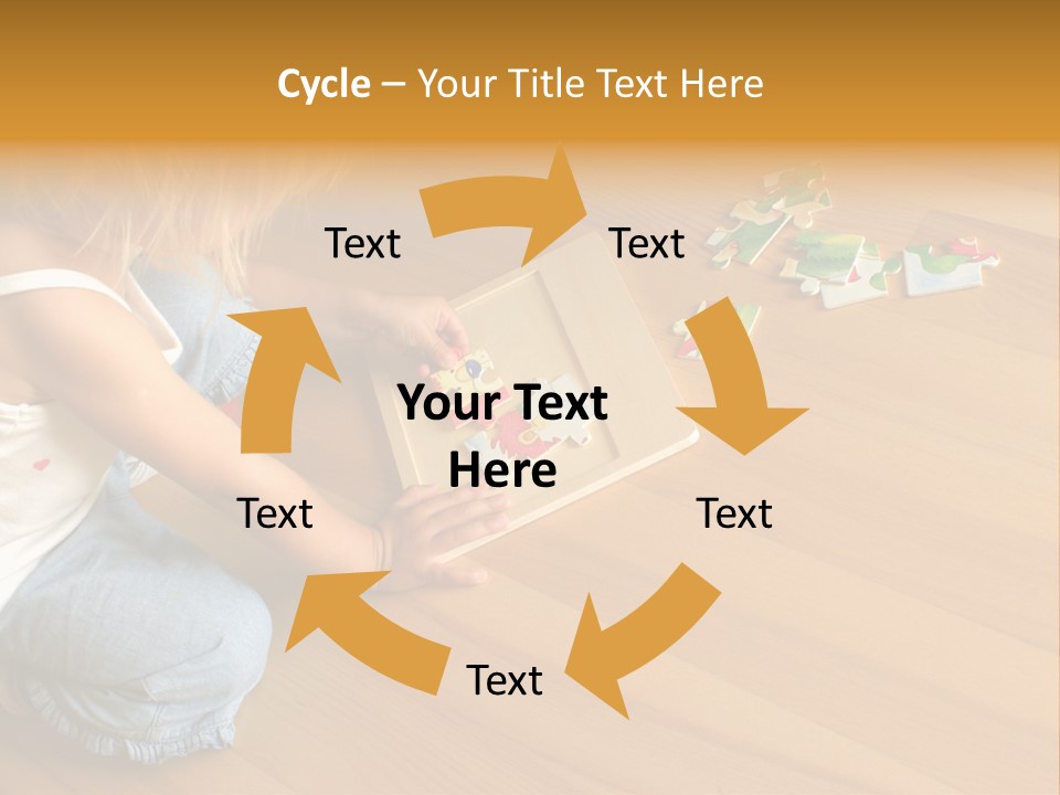 2-3 Years Old Girl Kneeling On The Floor And Solving Jigsaw Puzzle PowerPoint Template