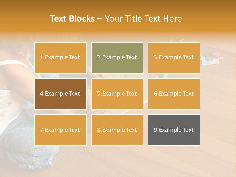 2-3 Years Old Girl Kneeling On The Floor And Solving Jigsaw Puzzle PowerPoint Template