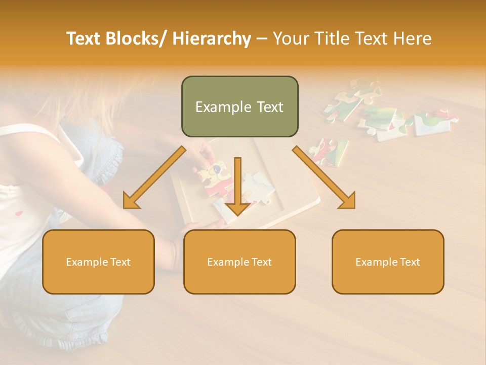 2-3 Years Old Girl Kneeling On The Floor And Solving Jigsaw Puzzle PowerPoint Template