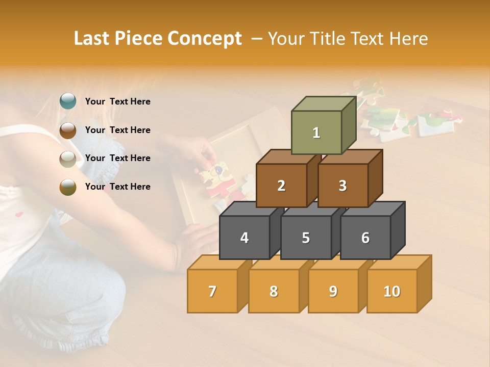 2-3 Years Old Girl Kneeling On The Floor And Solving Jigsaw Puzzle PowerPoint Template