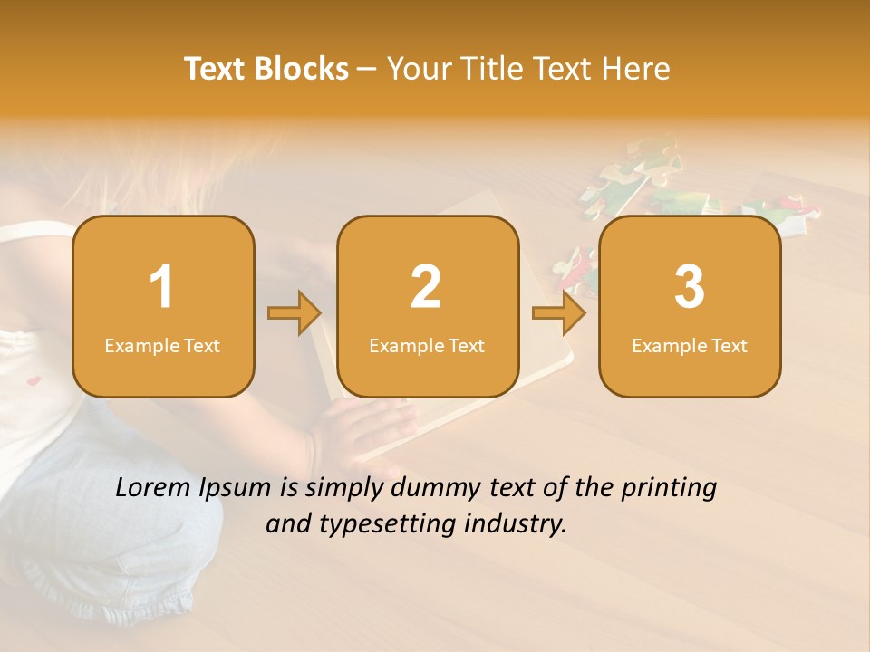 2-3 Years Old Girl Kneeling On The Floor And Solving Jigsaw Puzzle PowerPoint Template