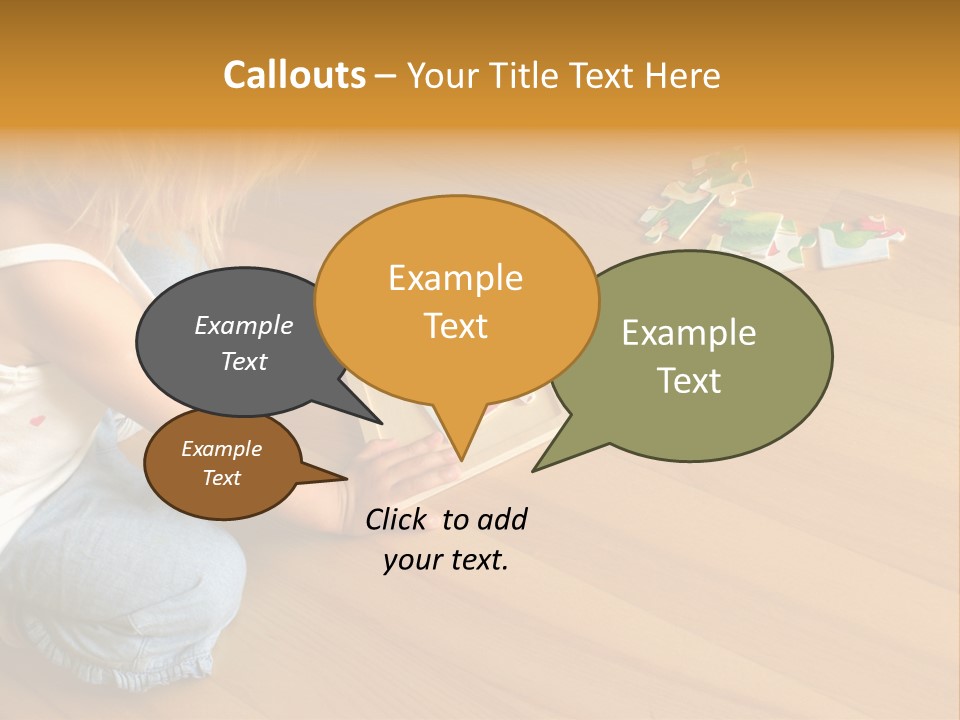 2-3 Years Old Girl Kneeling On The Floor And Solving Jigsaw Puzzle PowerPoint Template