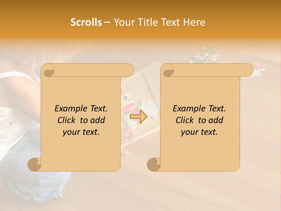 2-3 Years Old Girl Kneeling On The Floor And Solving Jigsaw Puzzle PowerPoint Template