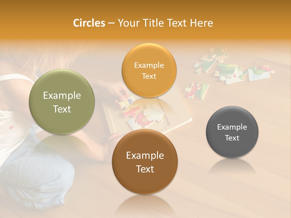 2-3 Years Old Girl Kneeling On The Floor And Solving Jigsaw Puzzle PowerPoint Template