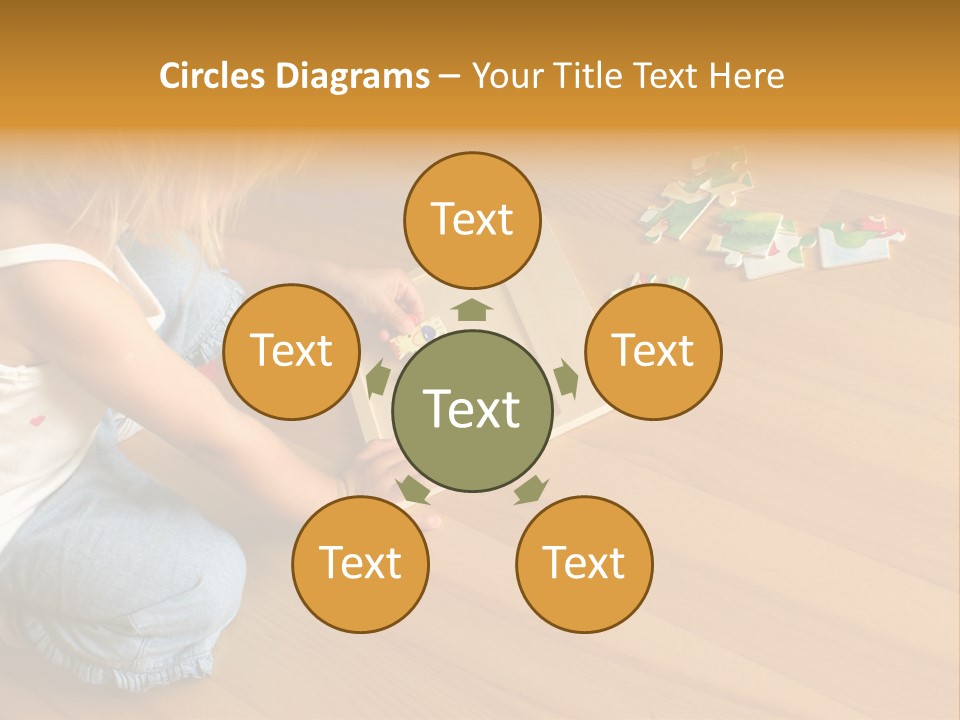 2-3 Years Old Girl Kneeling On The Floor And Solving Jigsaw Puzzle PowerPoint Template