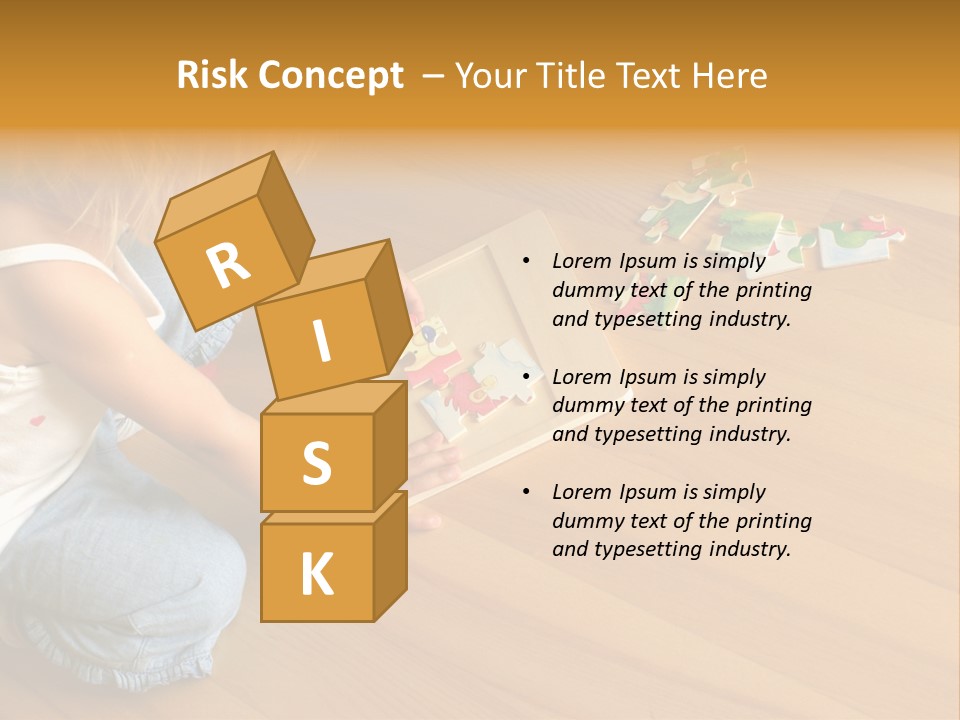 2-3 Years Old Girl Kneeling On The Floor And Solving Jigsaw Puzzle PowerPoint Template