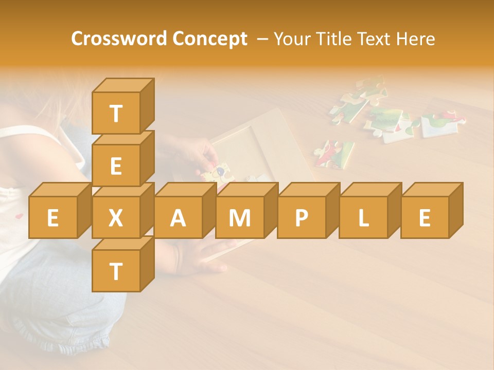 2-3 Years Old Girl Kneeling On The Floor And Solving Jigsaw Puzzle PowerPoint Template