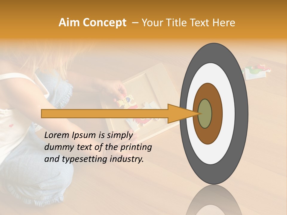 2-3 Years Old Girl Kneeling On The Floor And Solving Jigsaw Puzzle PowerPoint Template