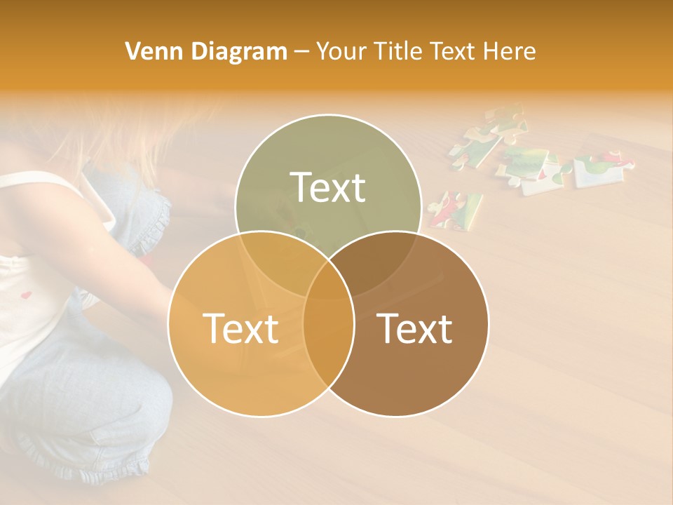 2-3 Years Old Girl Kneeling On The Floor And Solving Jigsaw Puzzle PowerPoint Template