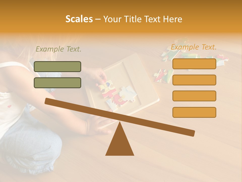 2-3 Years Old Girl Kneeling On The Floor And Solving Jigsaw Puzzle PowerPoint Template