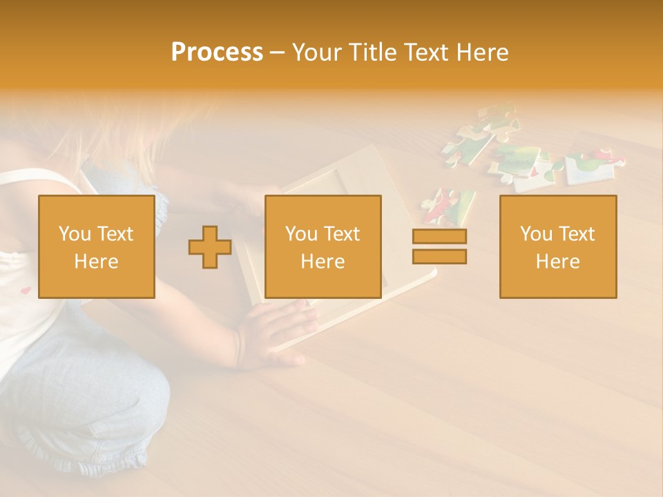 2-3 Years Old Girl Kneeling On The Floor And Solving Jigsaw Puzzle PowerPoint Template