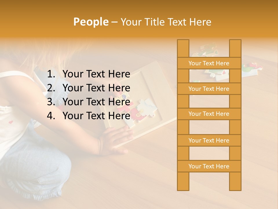 2-3 Years Old Girl Kneeling On The Floor And Solving Jigsaw Puzzle PowerPoint Template