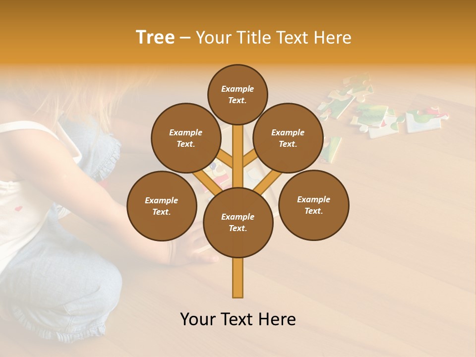 2-3 Years Old Girl Kneeling On The Floor And Solving Jigsaw Puzzle PowerPoint Template