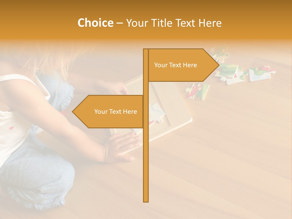 2-3 Years Old Girl Kneeling On The Floor And Solving Jigsaw Puzzle PowerPoint Template