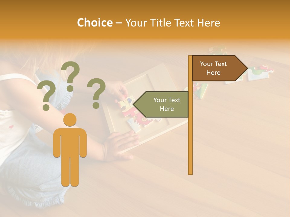 2-3 Years Old Girl Kneeling On The Floor And Solving Jigsaw Puzzle PowerPoint Template