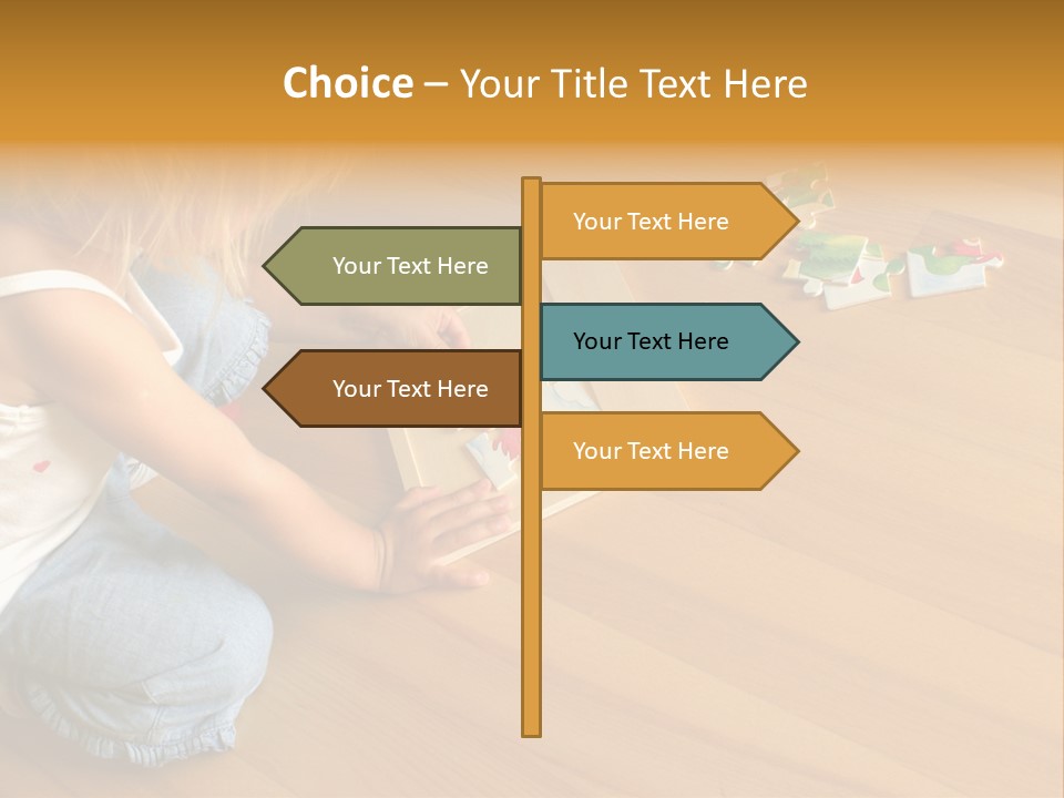 2-3 Years Old Girl Kneeling On The Floor And Solving Jigsaw Puzzle PowerPoint Template