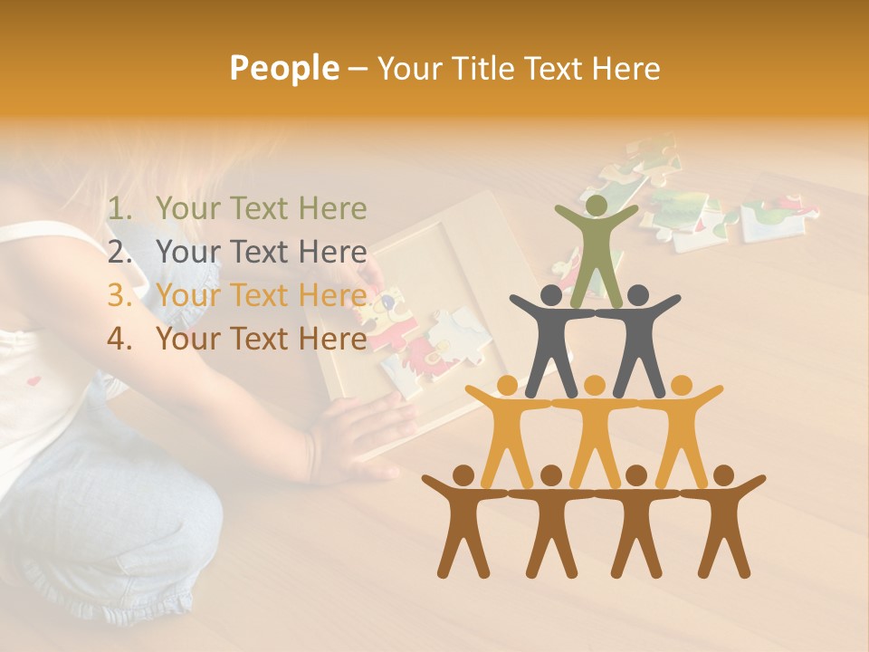 2-3 Years Old Girl Kneeling On The Floor And Solving Jigsaw Puzzle PowerPoint Template