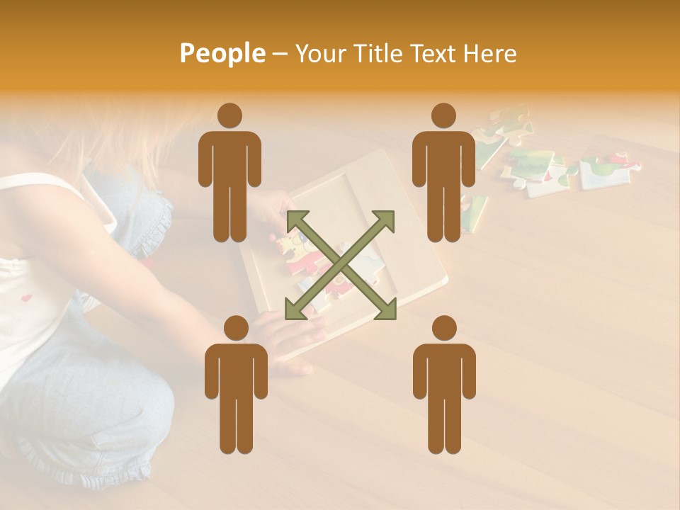 2-3 Years Old Girl Kneeling On The Floor And Solving Jigsaw Puzzle PowerPoint Template