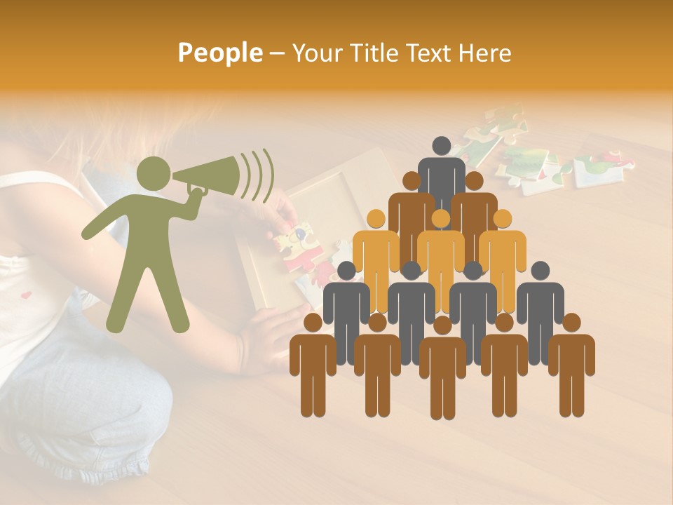 2-3 Years Old Girl Kneeling On The Floor And Solving Jigsaw Puzzle PowerPoint Template