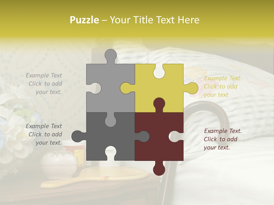 Medicine Bottles And A Cane Against A Bed For An Elderly Person PowerPoint Template