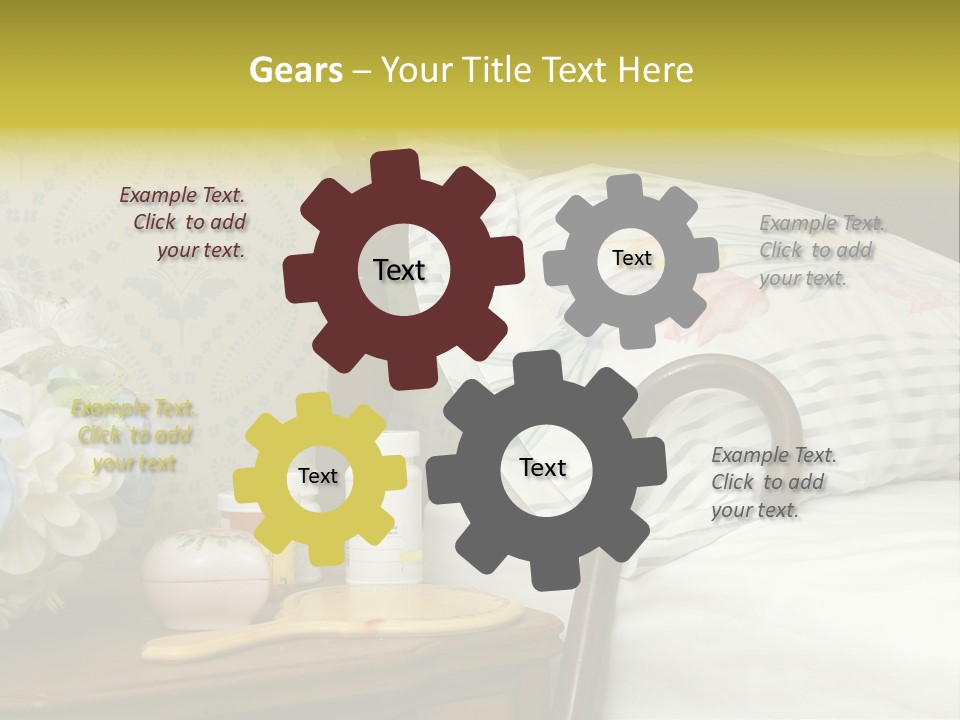 Medicine Bottles And A Cane Against A Bed For An Elderly Person PowerPoint Template