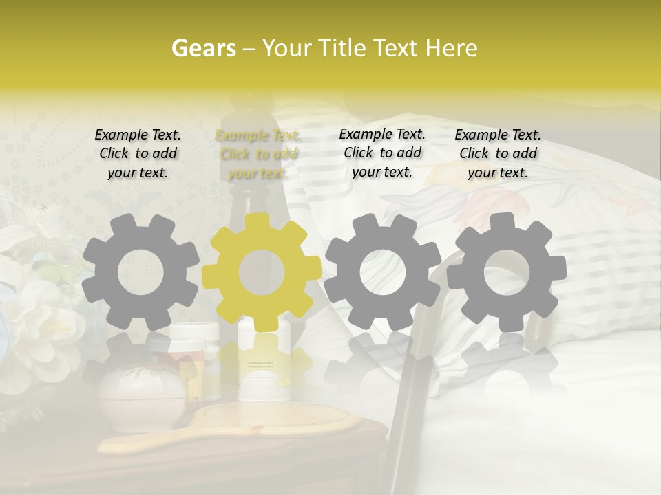 Medicine Bottles And A Cane Against A Bed For An Elderly Person PowerPoint Template