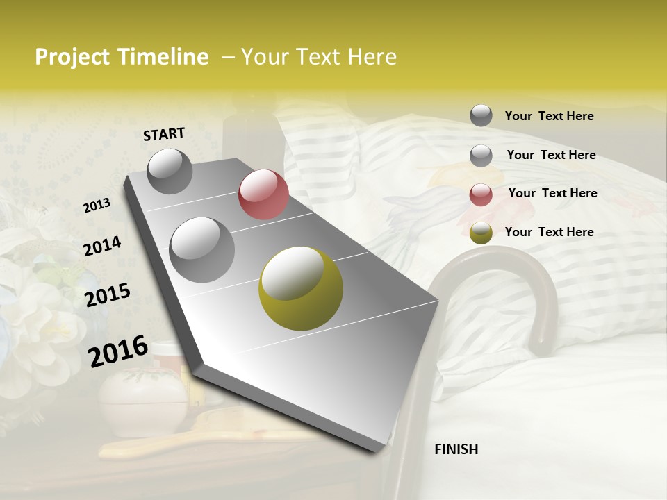 Medicine Bottles And A Cane Against A Bed For An Elderly Person PowerPoint Template