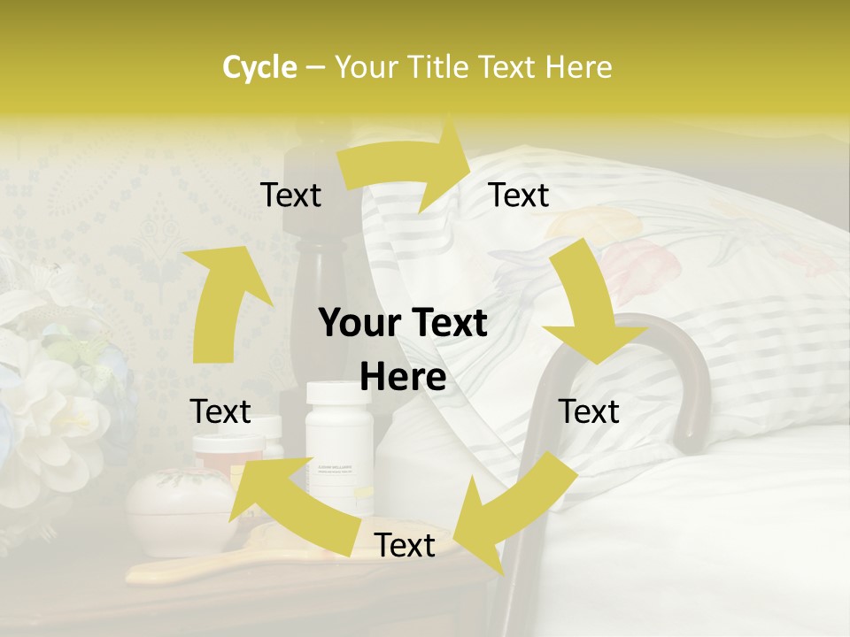 Medicine Bottles And A Cane Against A Bed For An Elderly Person PowerPoint Template