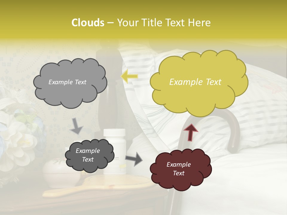 Medicine Bottles And A Cane Against A Bed For An Elderly Person PowerPoint Template