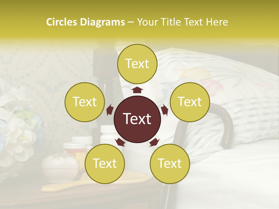 Medicine Bottles And A Cane Against A Bed For An Elderly Person PowerPoint Template