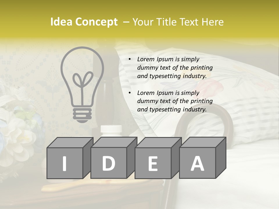 Medicine Bottles And A Cane Against A Bed For An Elderly Person PowerPoint Template