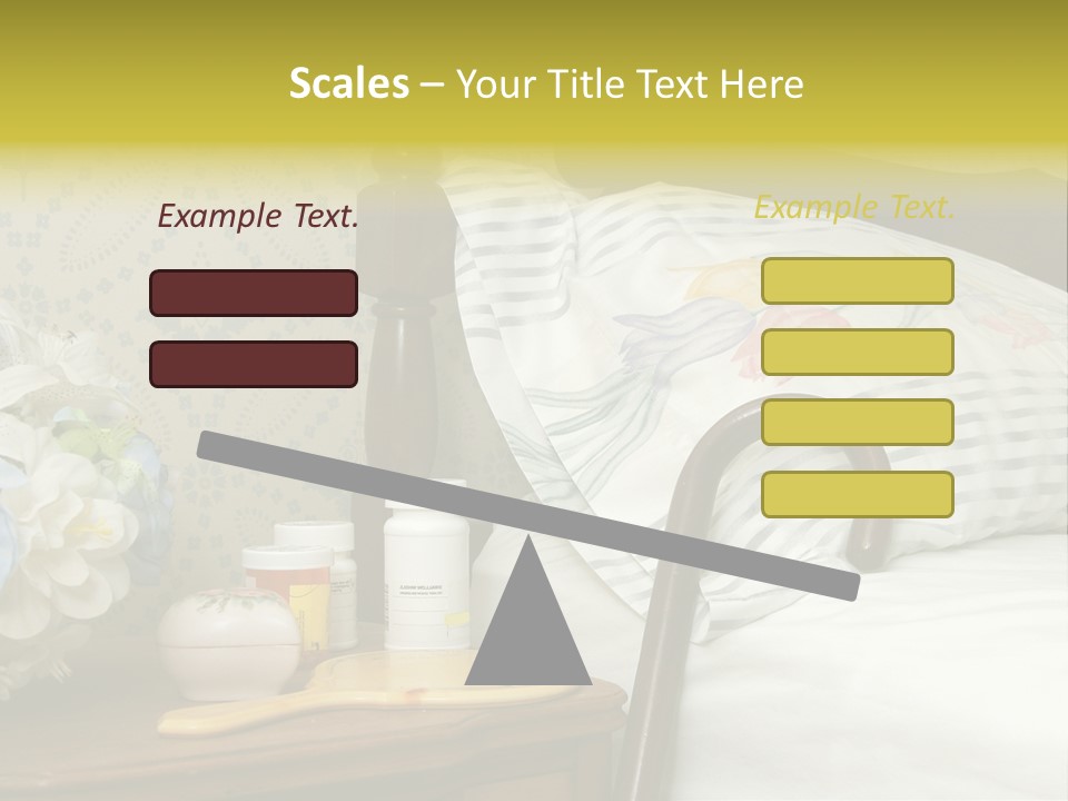 Medicine Bottles And A Cane Against A Bed For An Elderly Person PowerPoint Template