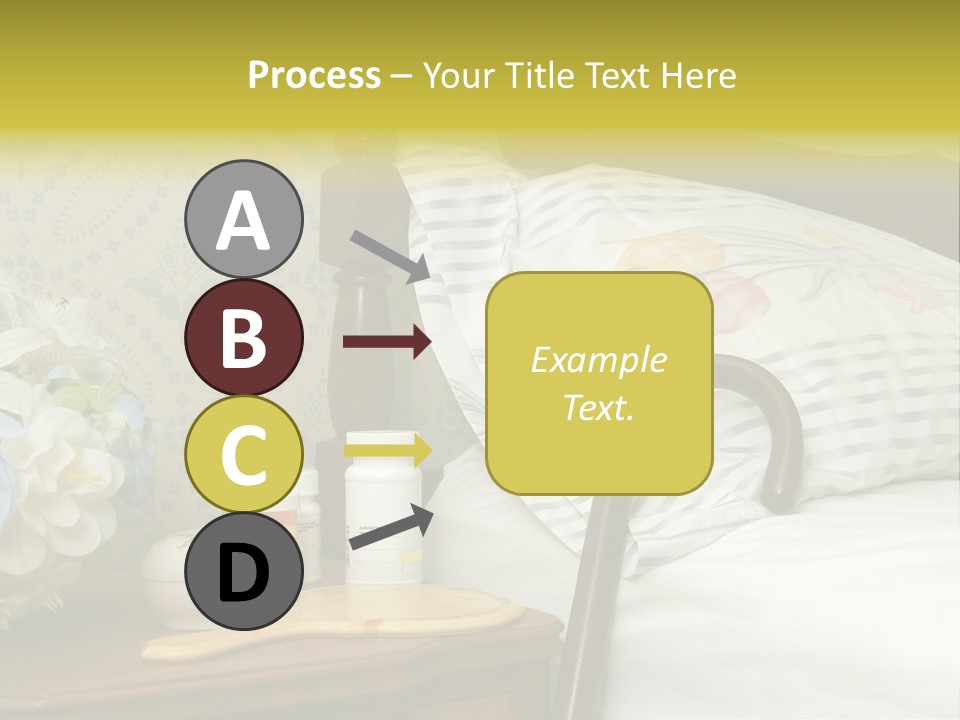 Medicine Bottles And A Cane Against A Bed For An Elderly Person PowerPoint Template