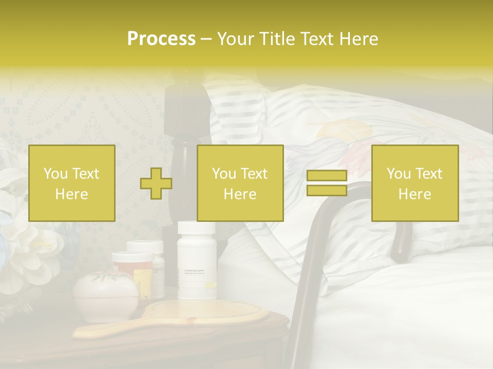 Medicine Bottles And A Cane Against A Bed For An Elderly Person PowerPoint Template